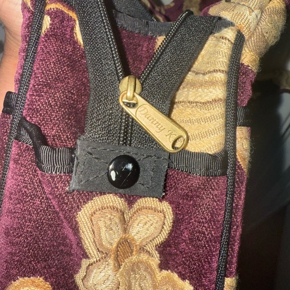 Danny K Beverly Hills Burgundy and Tan Brown Tapestry Floral Handbag - Picture 15 of 15